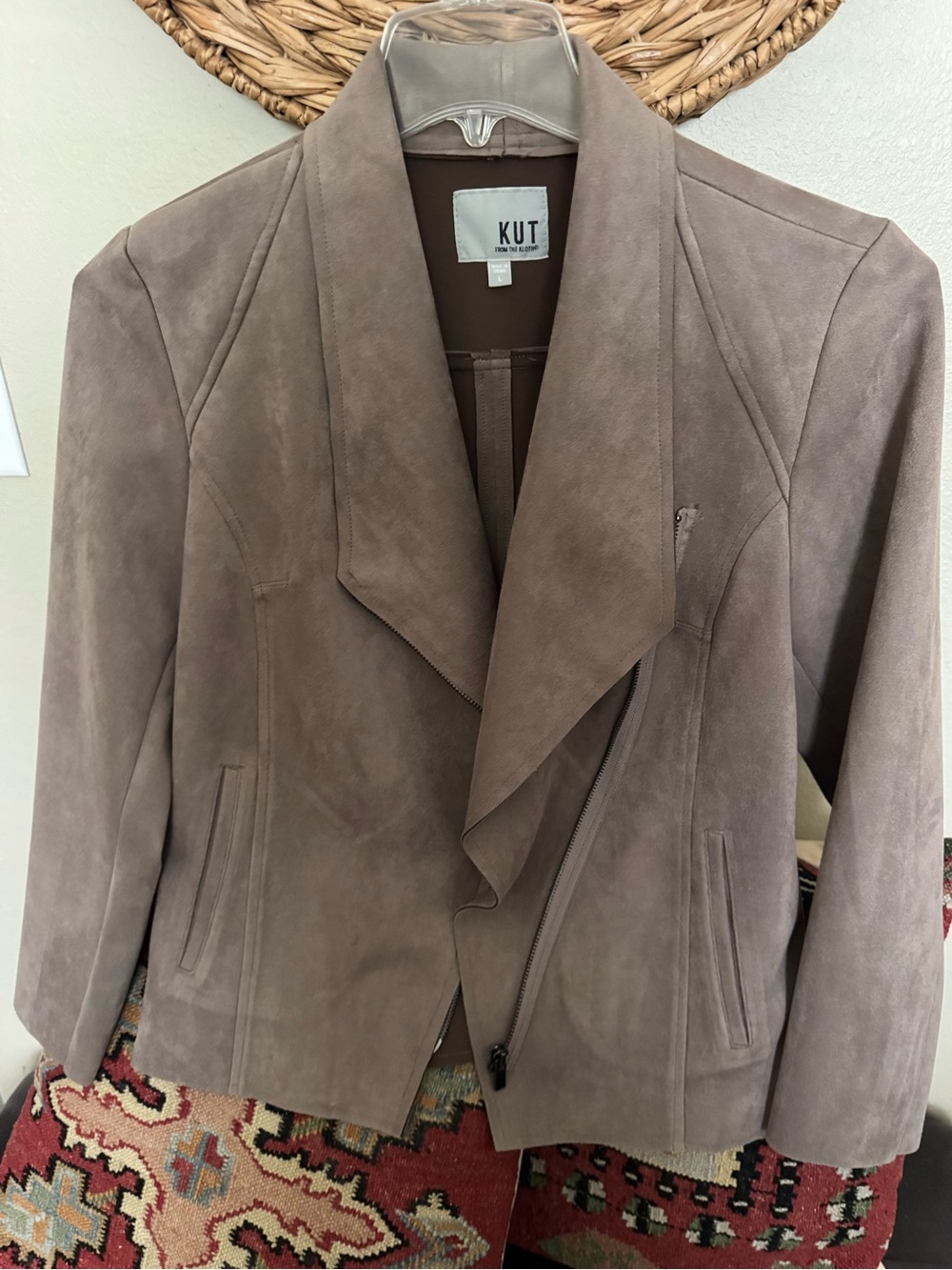 Kut from the Kloth Taupe Suede Draped Moto Jacket